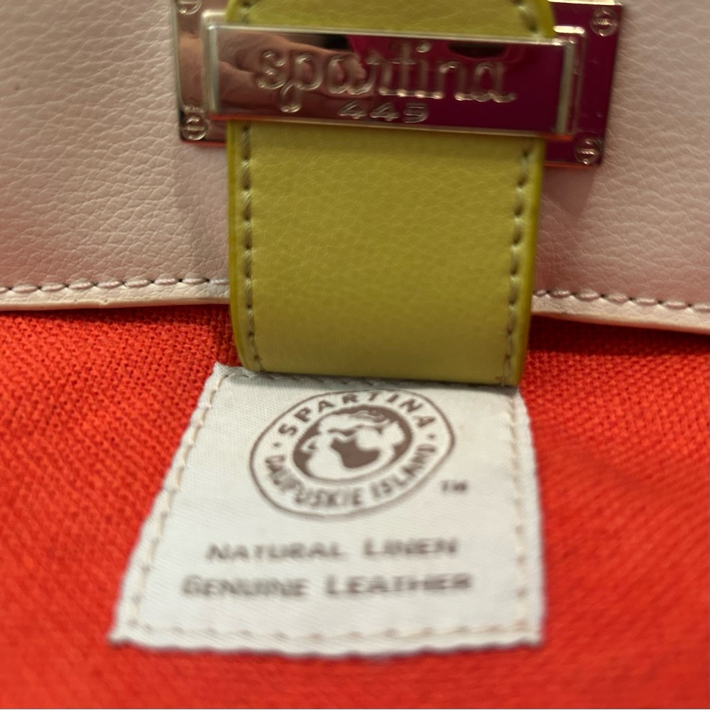 Spartina 449 Leather Crossbody, Blue on Cream Geometric Design, Lime Green Trim - Picture 2 of 9